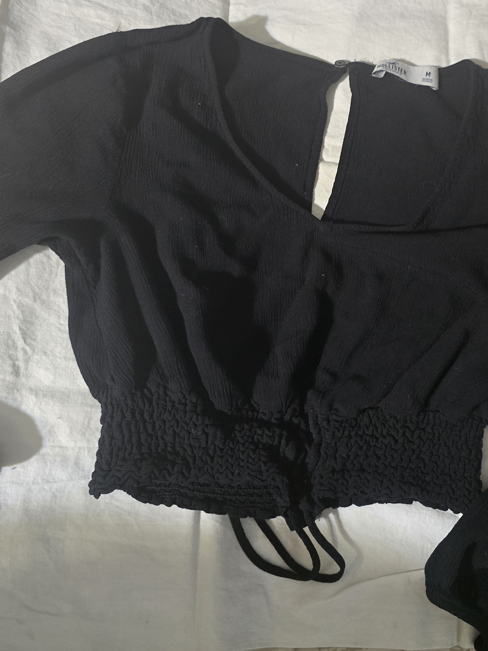 Hollister Black Smocked-Hem Crop Top